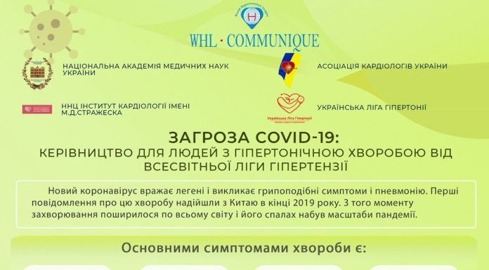 ЗАГРОЗА COVID-19: КЕРІВНИЦТВО ДЛЯ ЛЮДЕЙ З ГІПЕРТОНІЧНОЮ ХВОРОБОЮ ВІД ВСЕСВІТНЬОЇ ЛІГИ ГІПЕРТОНІЇ