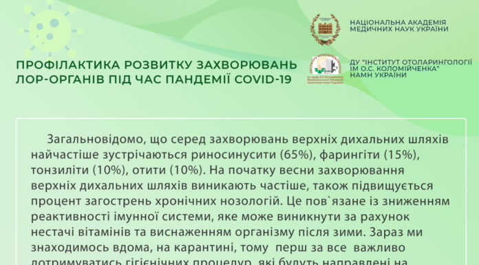 ПРОФІЛАКТИКА РОЗВИТКУ ЗАХВОРЮВАНЬ ЛОР-ОРГАНІВ ПІД ЧАС ПАНДЕМІЇ COVID-19